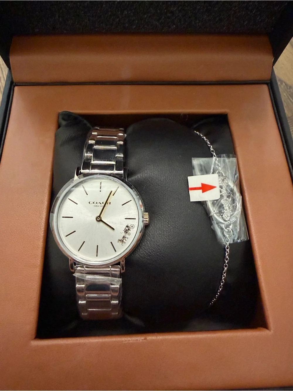 Coach Silver Watch with White Dial and Matching Bracelet